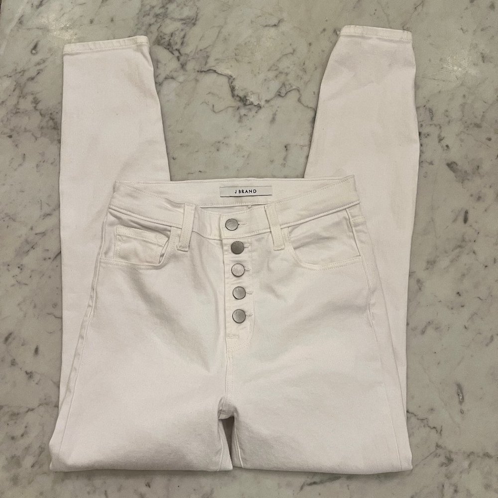 J. Brand White Hi Rise Crop Button Fly Skinny Jeans Size 26 - Picture 7 of 12